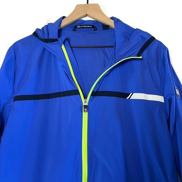 CUTTER & BUCK Men's Breaker Sport Stretch Jacket Blue Size Medium Golf UPF Hood - Picture 4 of 12